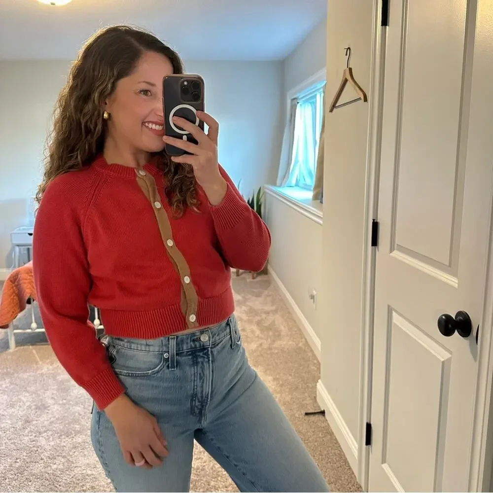 THE GREAT. Pink Tan Cotton Tiny Cardigan Sweater 1 Small - Picture 3 of 13